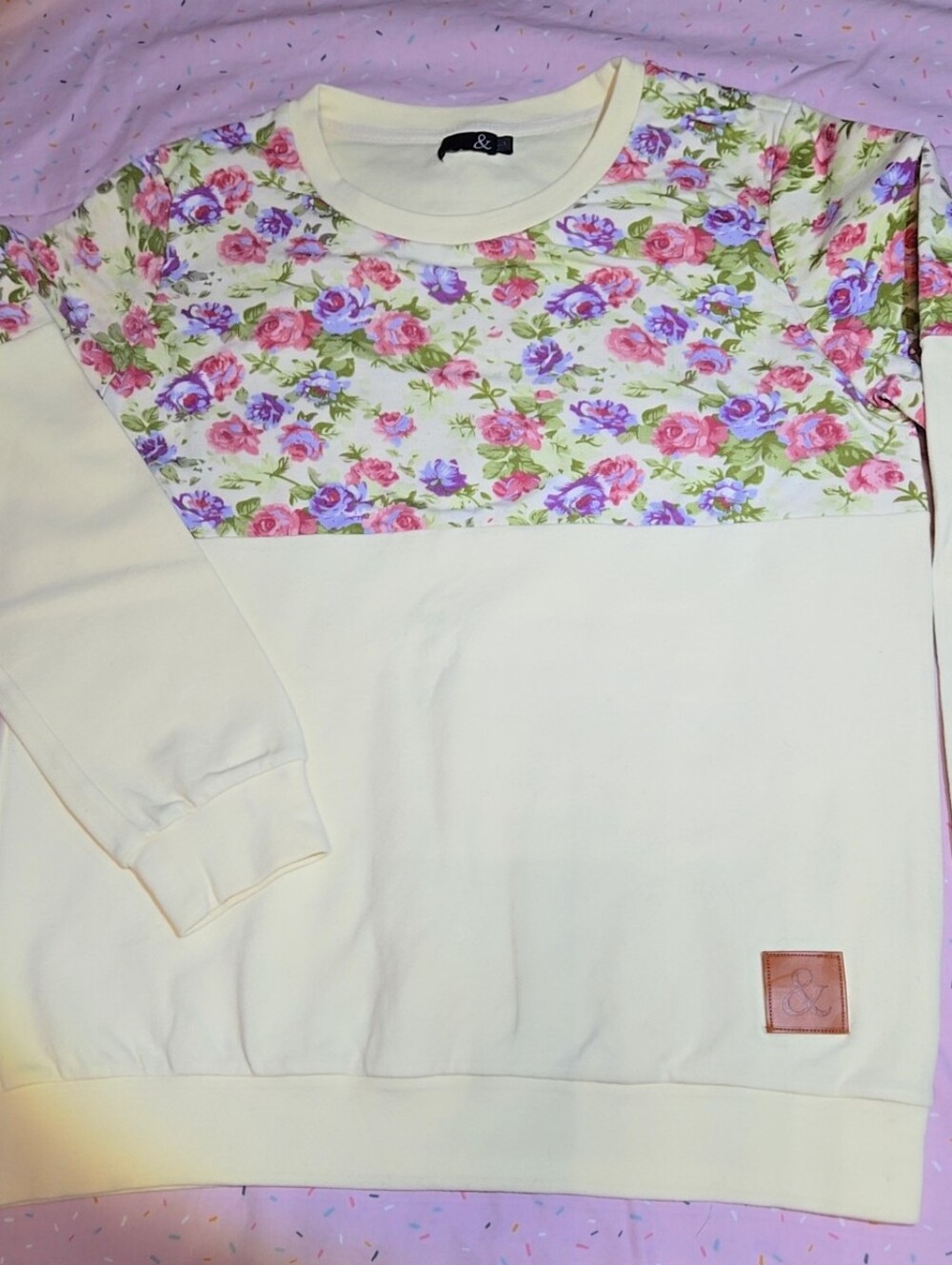 AMPERSAND AVE Light Yellow Floral Panel Sweatshirt